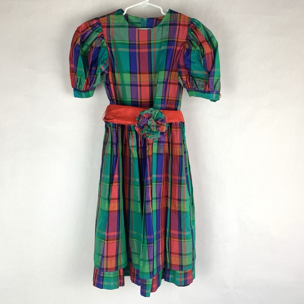 Vtg Storybook Heirlooms Dress Plaid Holiday Little Kids Christmas Photo 80s 90s